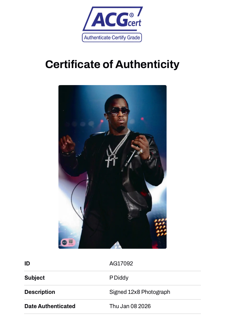 P DIDDY SIGNED RAPPER PUFF DADDY 12x8 PHOTO (ACG CERT AG17092)-2