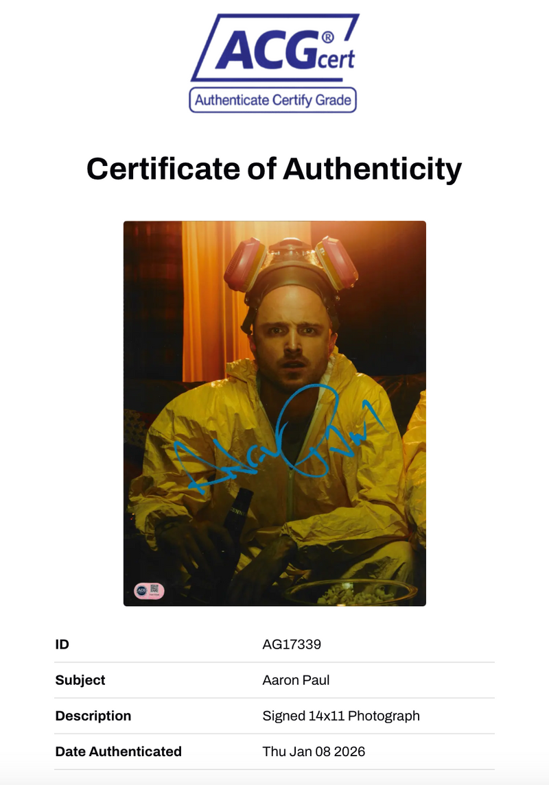 AARON PAUL SIGNED BREAKING BAD JESSE PINKMAN 14X11 PHOTO (ACG CERT AG17339)-2
