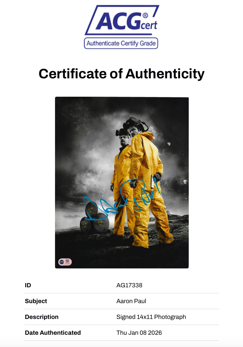 AARON PAUL SIGNED BREAKING BAD JESSE PINKMAN 14X11 PHOTO (ACG CERT AG17338)-2