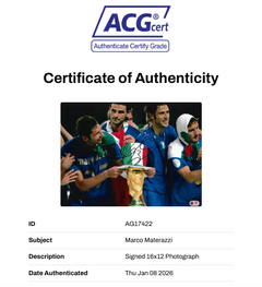 MARCO MATERAZZI SIGNED ITALY WORLD CUP WINNERS 16x12 PHOTO (ACG CERT AG17422)-2