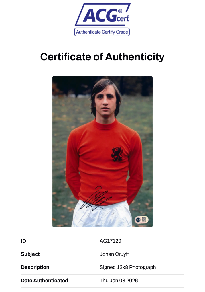 JOHAN CRUYFF SIGNED NETHERLANDS 12X8 PHOTO (ACG CERT AG17120)