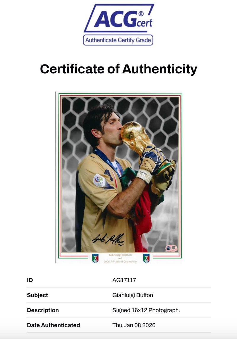 GIANLUIGI BUFFON SIGNED ITALY WORLD CUP WINNER 16x12 PHOTO (ACG CERT AG17117)-2