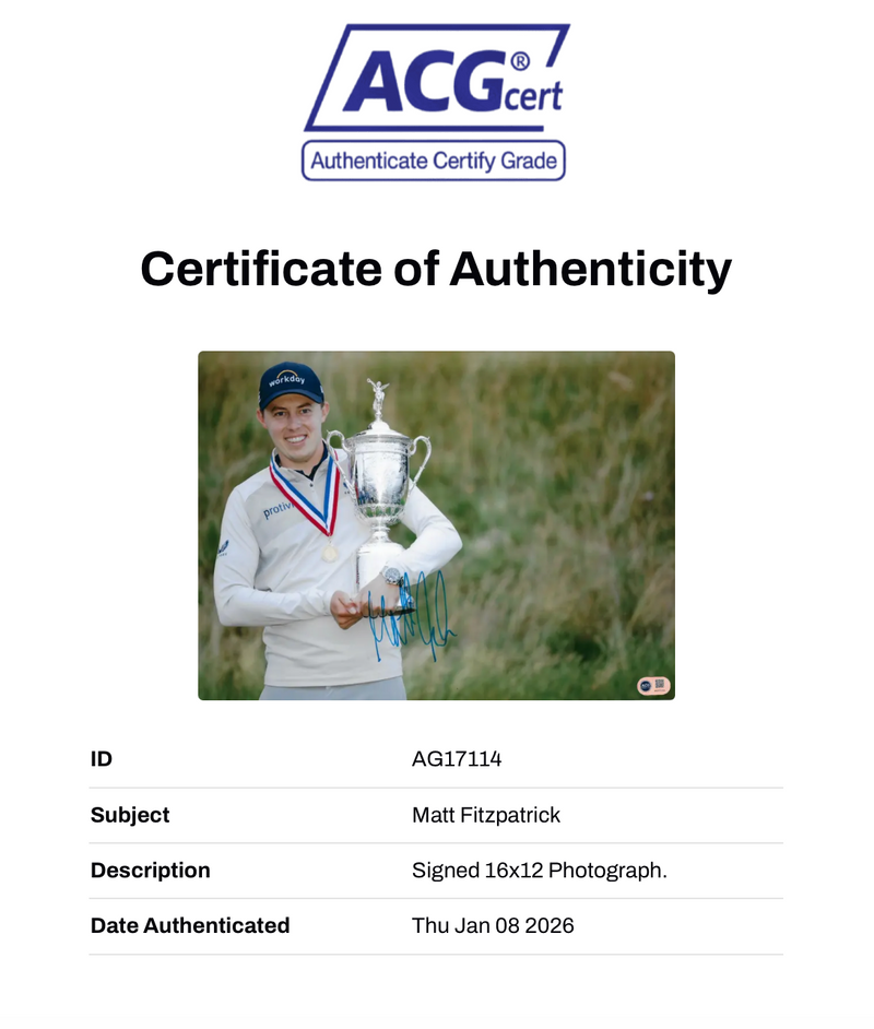 MATT FITZPATRICK SIGNED 16X12 US OPEN WINNER GOLF PHOTO (ACG CERT AG17114)-2