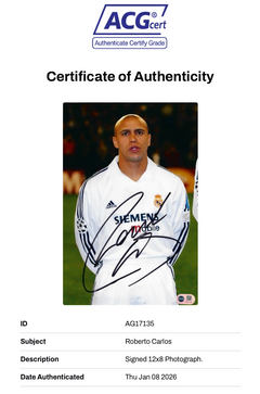 ROBERTO CARLOS SIGNED REAL MADRID LEGEND 12X8 PHOTO (ACG CERT AG17135)-2