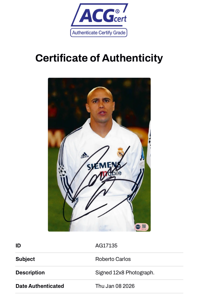 ROBERTO CARLOS SIGNED REAL MADRID LEGEND 12X8 PHOTO (ACG CERT AG17135)-2