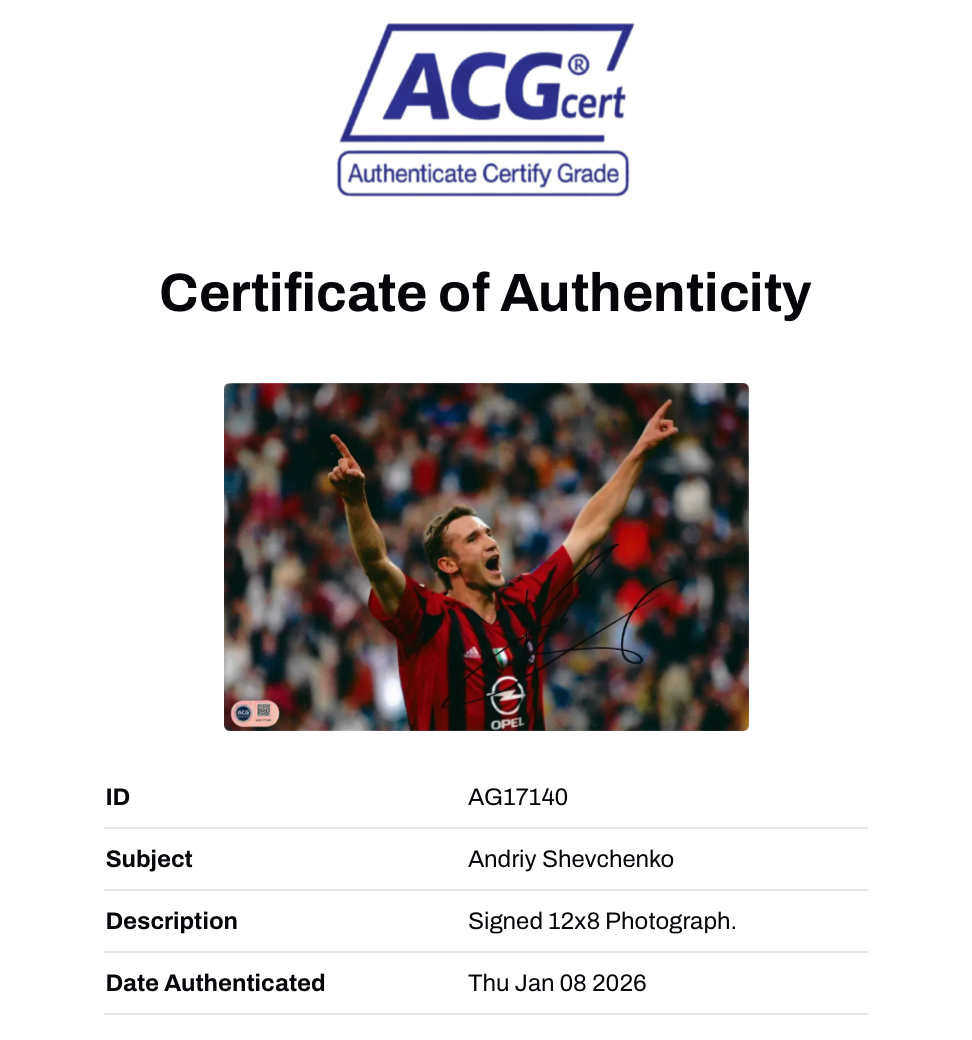 ANDRIY SHEVCHENKO SIGNED AC MILAN LEGEND 12X8 PHOTO (ACG CERT AG17140)-2