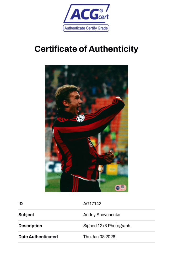ANDRIY SHEVCHENKO SIGNED AC MILAN LEGEND 12X8 PHOTO (ACG CERT AG17142)-2