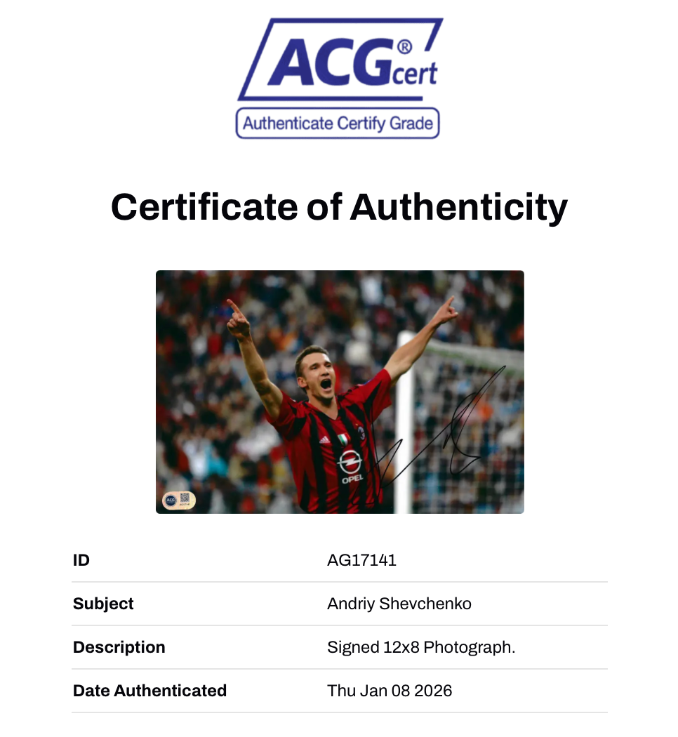 ANDRIY SHEVCHENKO SIGNED AC MILAN LEGEND 12X8 PHOTO (ACG CERT AG17141)-2