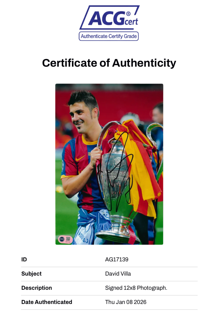 DAVID VILLA SIGNED BARCELONA UCL TROPHY 12X8 PHOTO (ACG CERT AG17139)-2