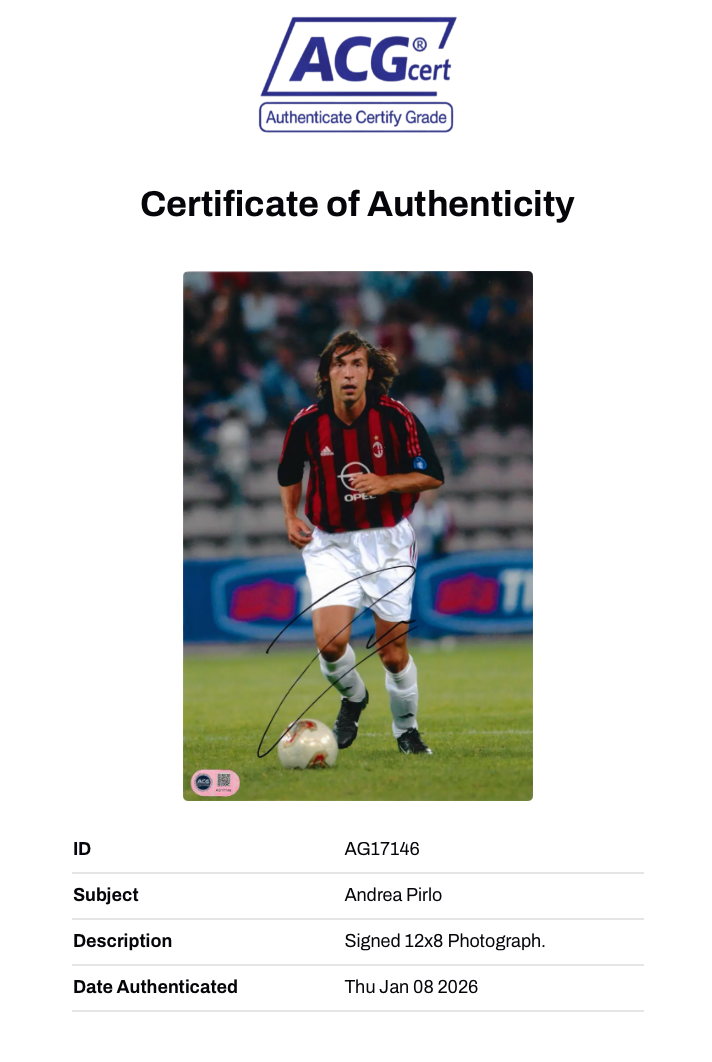 ANDREA PIRLO SIGNED AC MILAN LEGEND 12x8 PHOTO (ACG CERT AG17146)-2