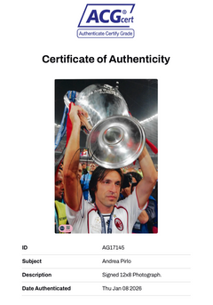 ANDREA PIRLO SIGNED AC MILAN UCL TROPHY 12x8 PHOTO (ACG CERT AG17145)-2