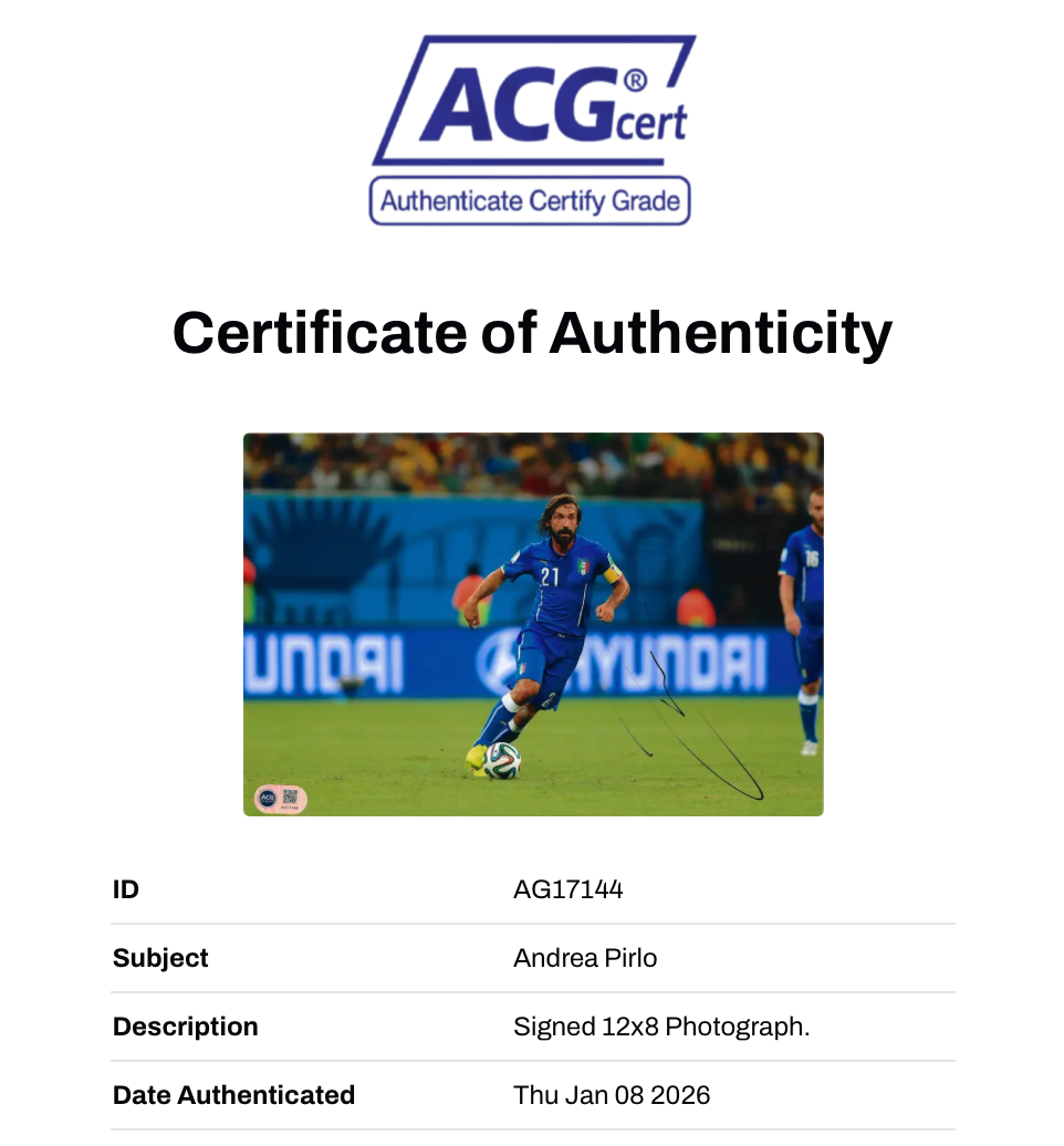 ANDREA PIRLO SIGNED ITALY LEGEND 12x8 PHOTO (ACG CERT AG17144)