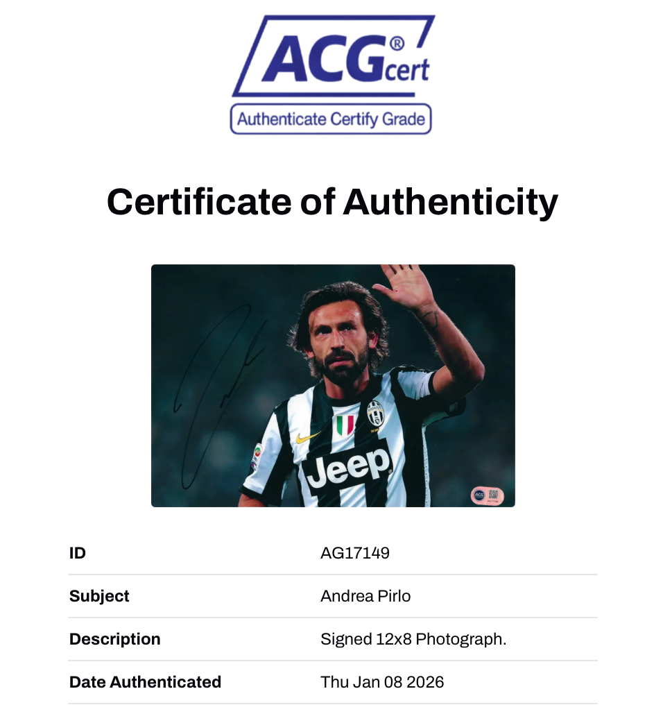 ANDREA PIRLO SIGNED JUVENTUS LEGEND 12x8 PHOTO (ACG CERT AG17149)