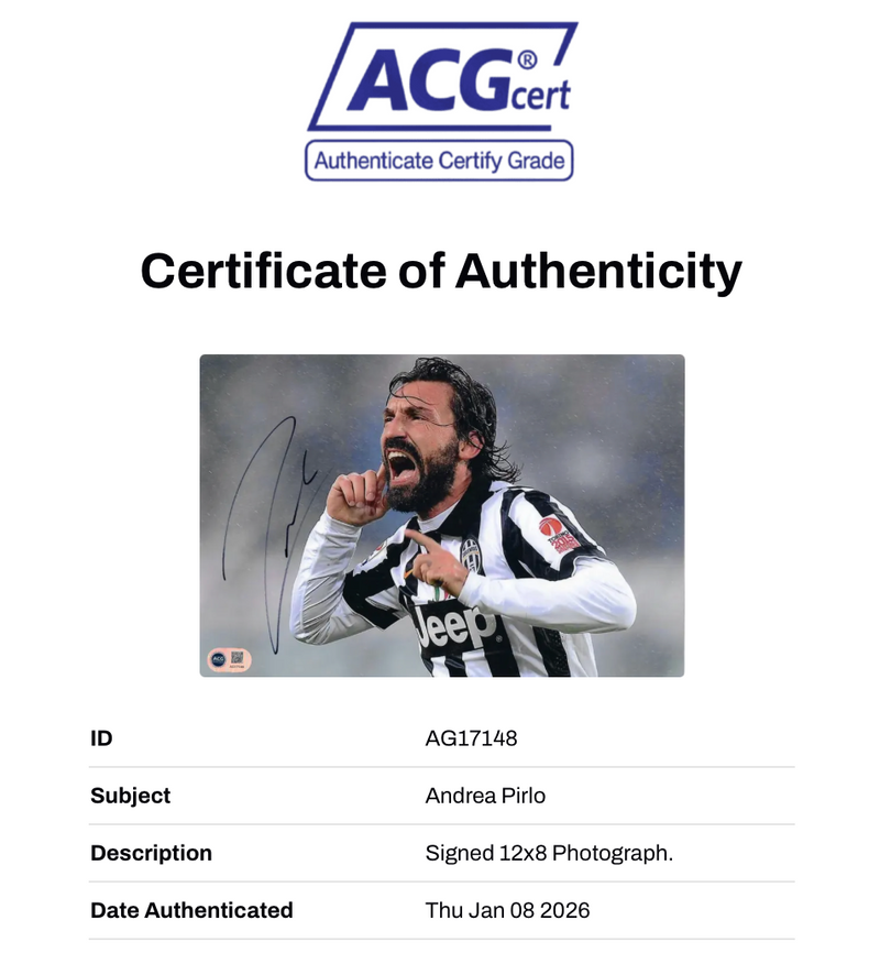 ANDREA PIRLO SIGNED JUVENTUS LEGEND 12x8 PHOTO (ACG CERT AG17148)-2
