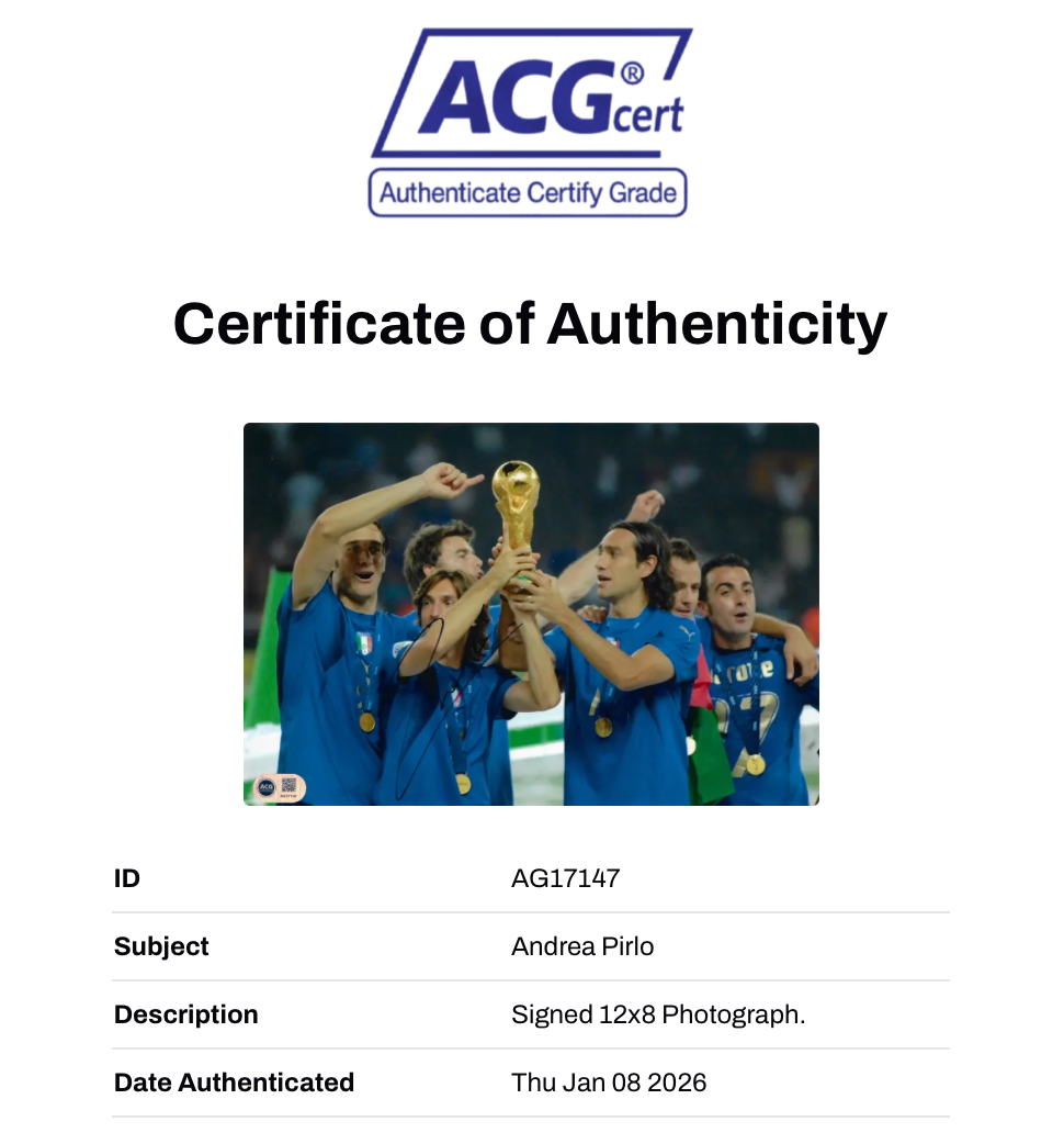 ANDREA PIRLO SIGNED ITALY LEGEND 12x8 PHOTO (ACG CERT AG17147)