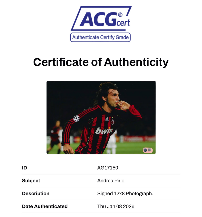 ANDREA PIRLO SIGNED AC MILAN LEGEND 12x8 PHOTO (ACG CERT AG17150)-2