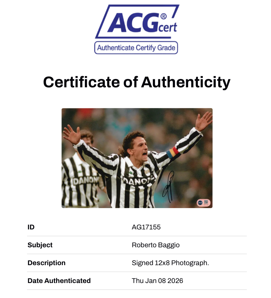 ROBERTO BAGGIO SIGNED 12x8 JUVENTUS ITALY LEGEND PHOTO (ACG CERT AG17155)-2