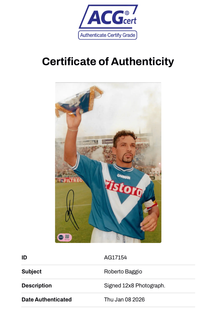 ROBERTO BAGGIO SIGNED 12x8 BRESCIA ITALY LEGEND PHOTO (ACG CERT AG17154)-2