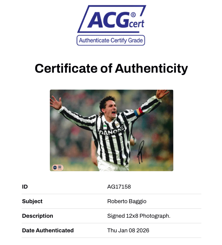 ROBERTO BAGGIO SIGNED 12x8 JUVENTUS ITALY LEGEND PHOTO (ACG CERT AG17158)-2