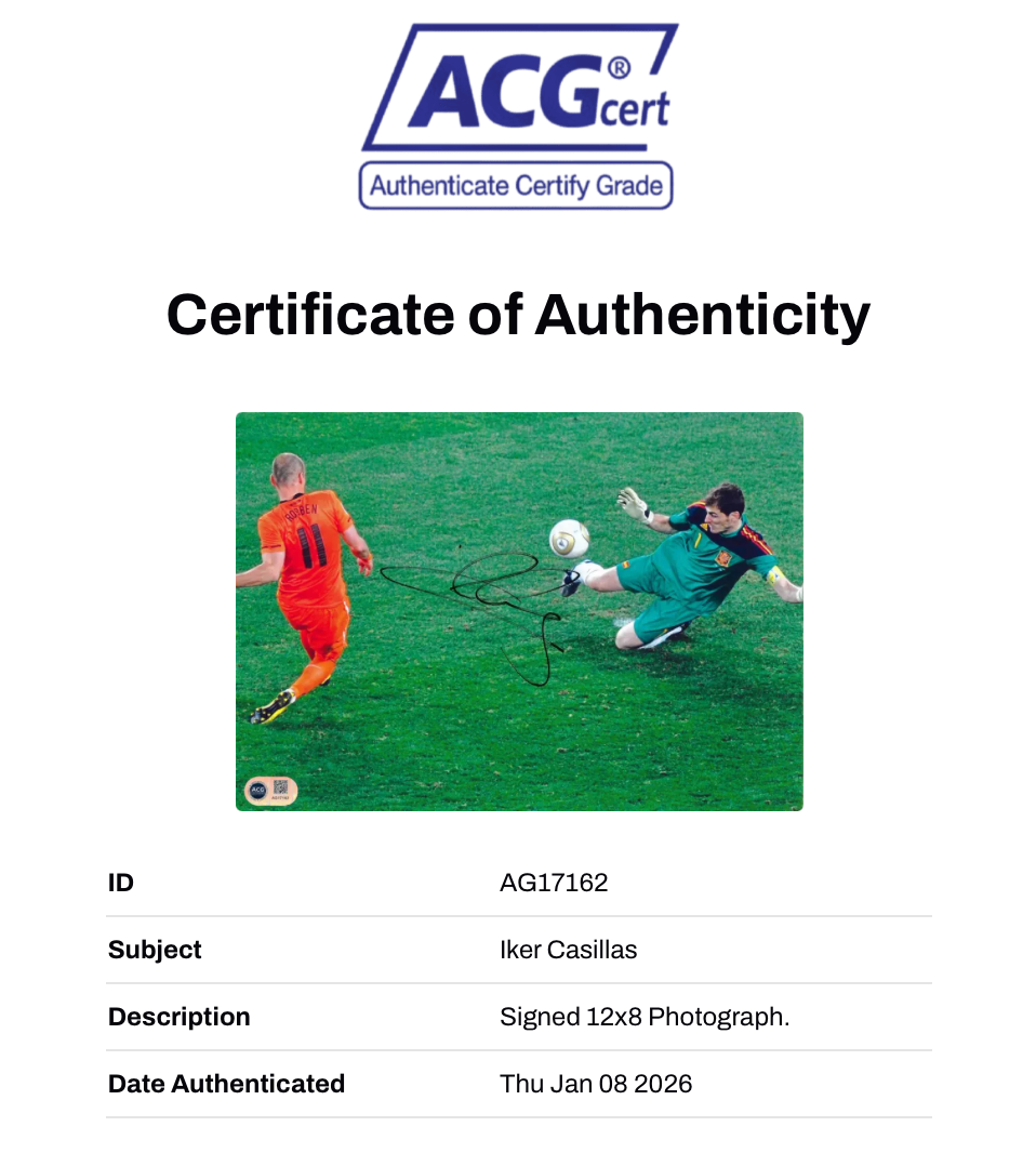 IKER CASILLAS SIGNED SPAIN 2010 WORLD CUP WINNERS 12X8 PHOTO (ACG CERT AG17162)