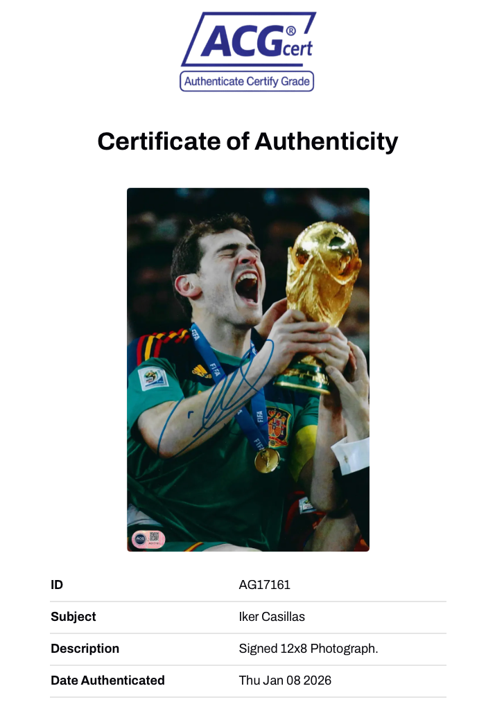 IKER CASILLAS SIGNED SPAIN 2010 WORLD CUP WINNERS 12X8 PHOTO (ACG CERT AG17161)