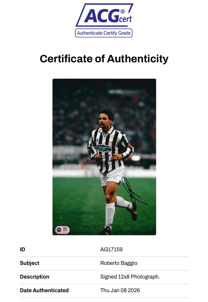 ROBERTO BAGGIO SIGNED 12x8 JUVENTUS ITALY LEGEND PHOTO (ACG CERT AG17159)-2