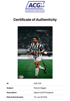 ROBERTO BAGGIO SIGNED 12x8 JUVENTUS ITALY LEGEND PHOTO (ACG CERT AG17159)-2