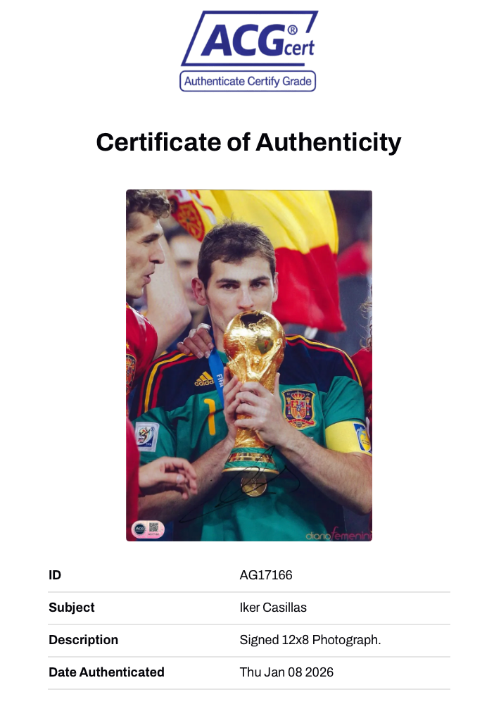 IKER CASILLAS SIGNED SPAIN 2010 WORLD CUP WINNERS 12X8 PHOTO (ACG CERT AG17166)-2