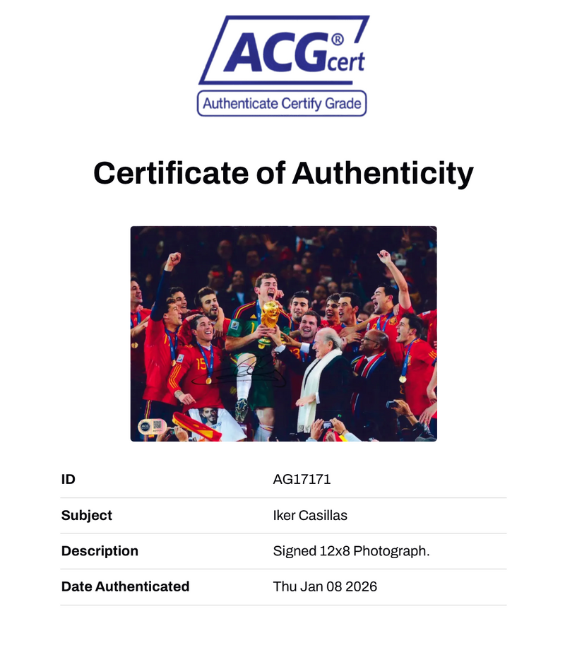 IKER CASILLAS SIGNED SPAIN 2010 WORLD CUP WINNERS 12X8 PHOTO (ACG CERT AG17171)-2