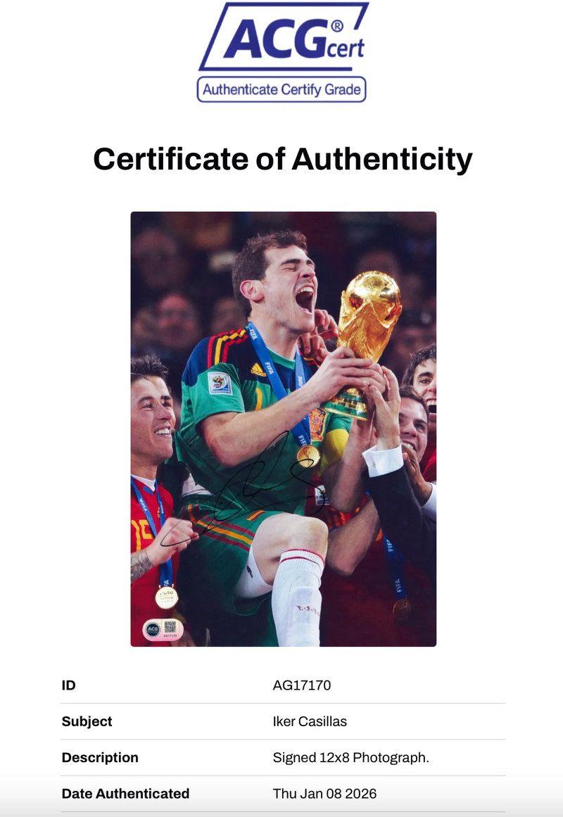 IKER CASILLAS SIGNED SPAIN 2010 WORLD CUP WINNERS 12X8 PHOTO (ACG CERT AG17170)-2