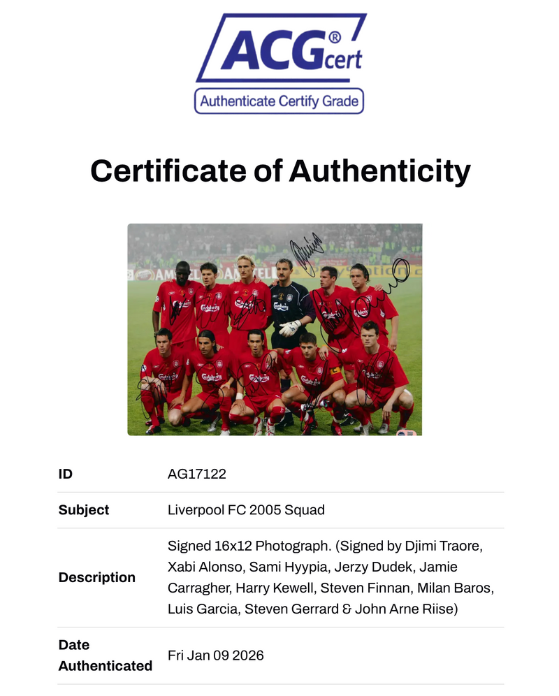 LIVERPOOL FC SIGNED ISTANBUL 2005 STARTING XI 16x12 PHOTO (ACG CERT AG17122)-2