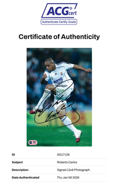 ROBERTO CARLOS SIGNED REAL MADRID LEGEND 12X8 PHOTO (ACG CERT AG17136)-2