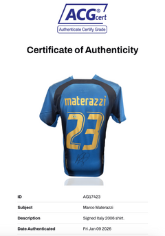 MARCO MATERAZZI SIGNED ITALY WORLD CUP 06 WINNERS SHIRT (ACG CERT AG17423)-2