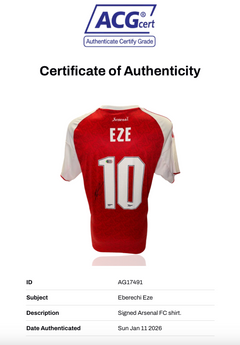 EBERECHI EZE SIGNED 2025/26 ARSENAL FC HOME SHIRT (ACG CERT AG17491)-2
