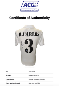 ROBERTO CARLOS SIGNED 2002/03 REAL MADRID HOME SHIRT (ACG CERT AG17501)-2