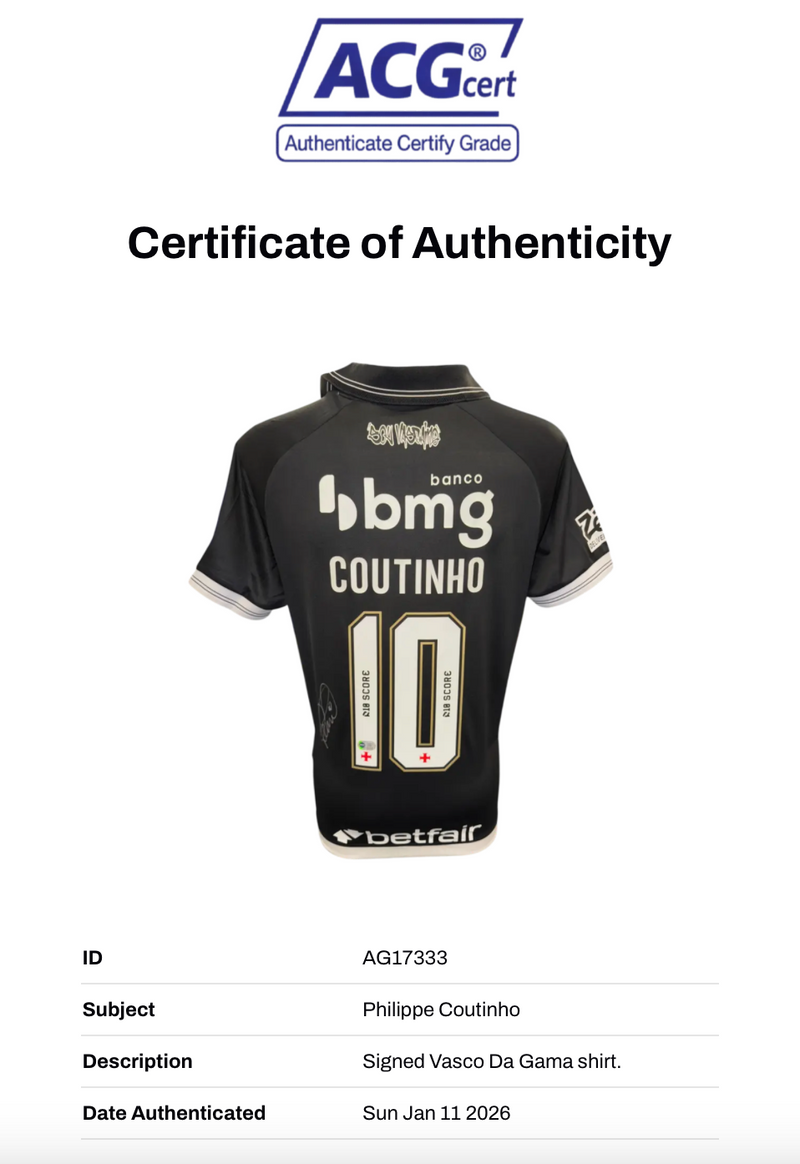 PHILIPPE COUTINHO SIGNED 25/26 VASCO DA GAMA HOME SHIRT (ACG CERT AG17333)-2