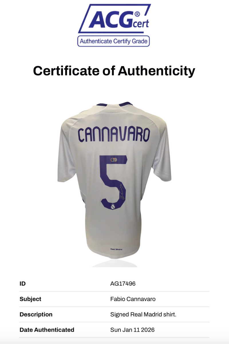 FABIO CANNAVARO SIGNED REAL MADRID 2007/08 HOME SHIRT (ACG CERT AG17496)-2