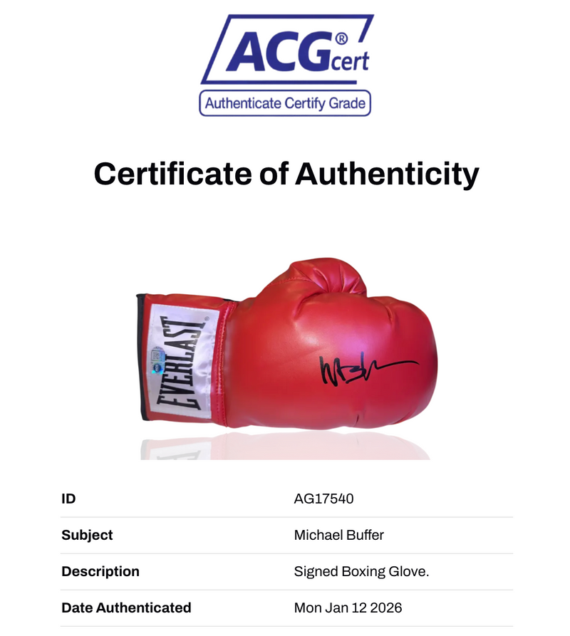 MICHAEL BUFFER SIGNED RED EVERLAST AUTOGRAPH BOXING GLOVE (ACG CERT AG17540)-2