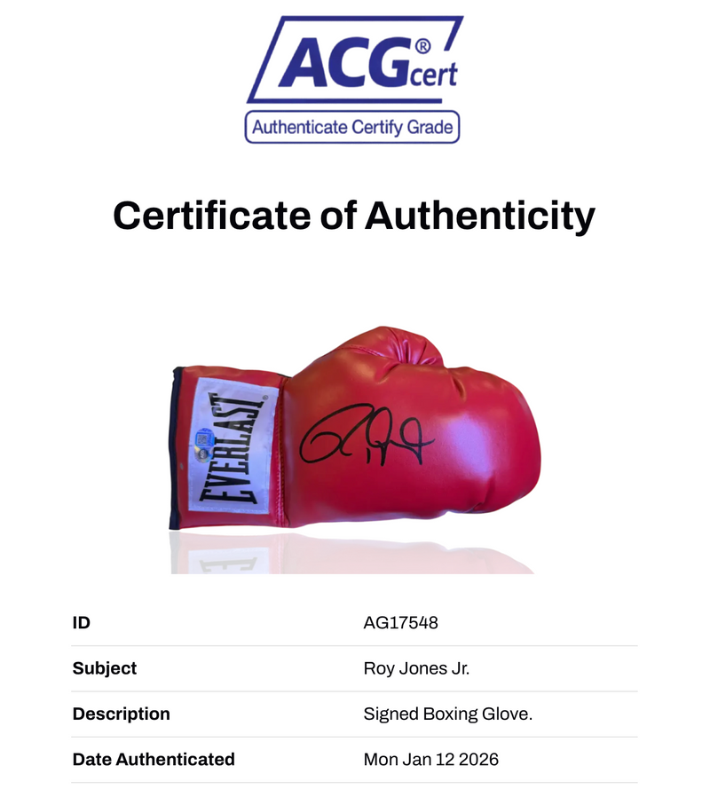 ROY JONES JR SIGNED RED EVERLAST AUTOGRAPH BOXING GLOVE (ACG CERT AG17548)-2