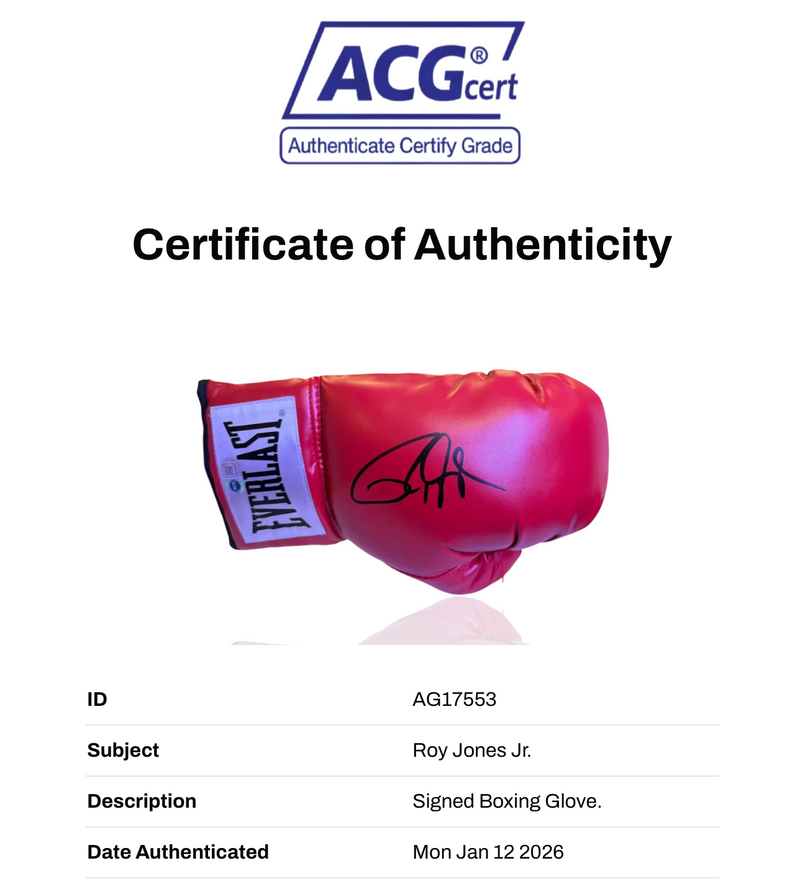 ROY JONES JR SIGNED RED EVERLAST AUTOGRAPH BOXING GLOVE (ACG CERT AG17553)-2