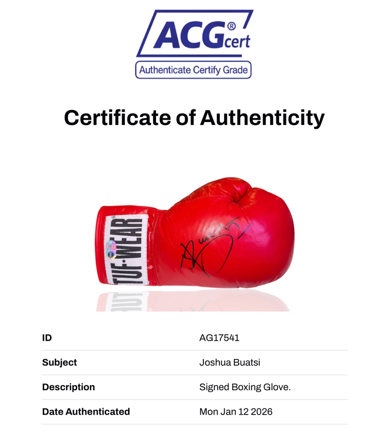 JOSHUA BUATSI SIGNED RED TUF WEAR AUTOGRAPH BOXING GLOVE (ACG CERT AG17541)-2