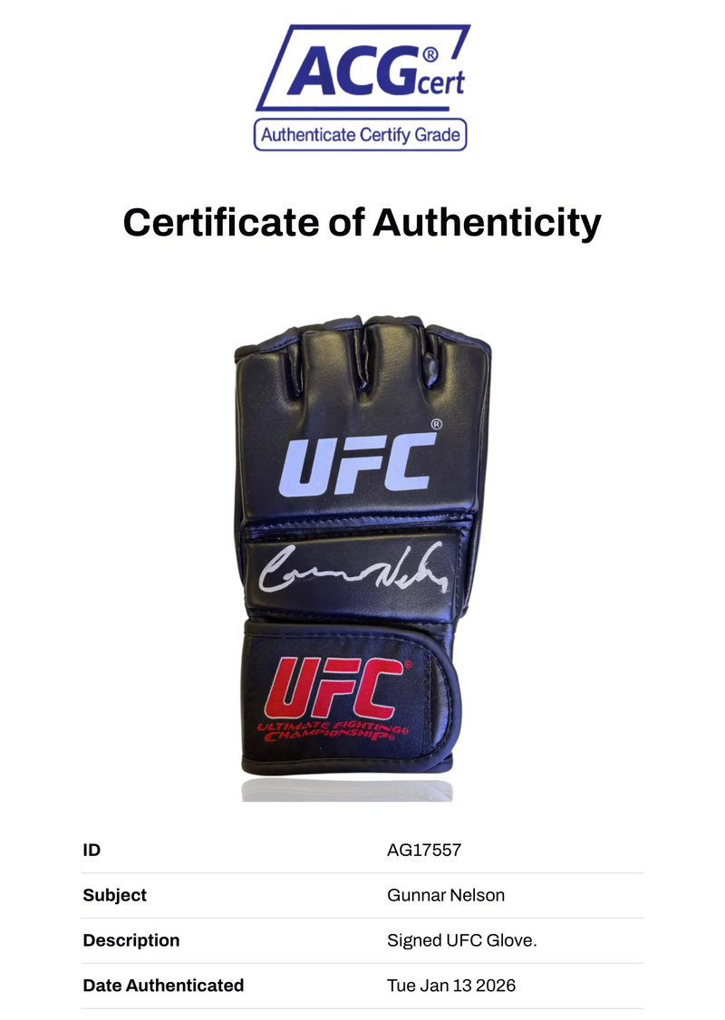 GUNNAR NELSON SIGNED UFC AUTOGRAPH FIGHT GLOVE (ACG CERT AG17557)-2
