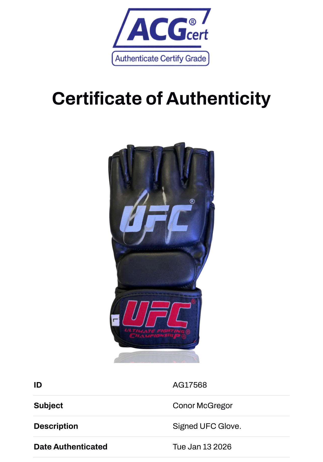 CONOR MCGREGOR SIGNED UFC FIGHT GLOVE NOTORIOUS (ACG AG17568)-2