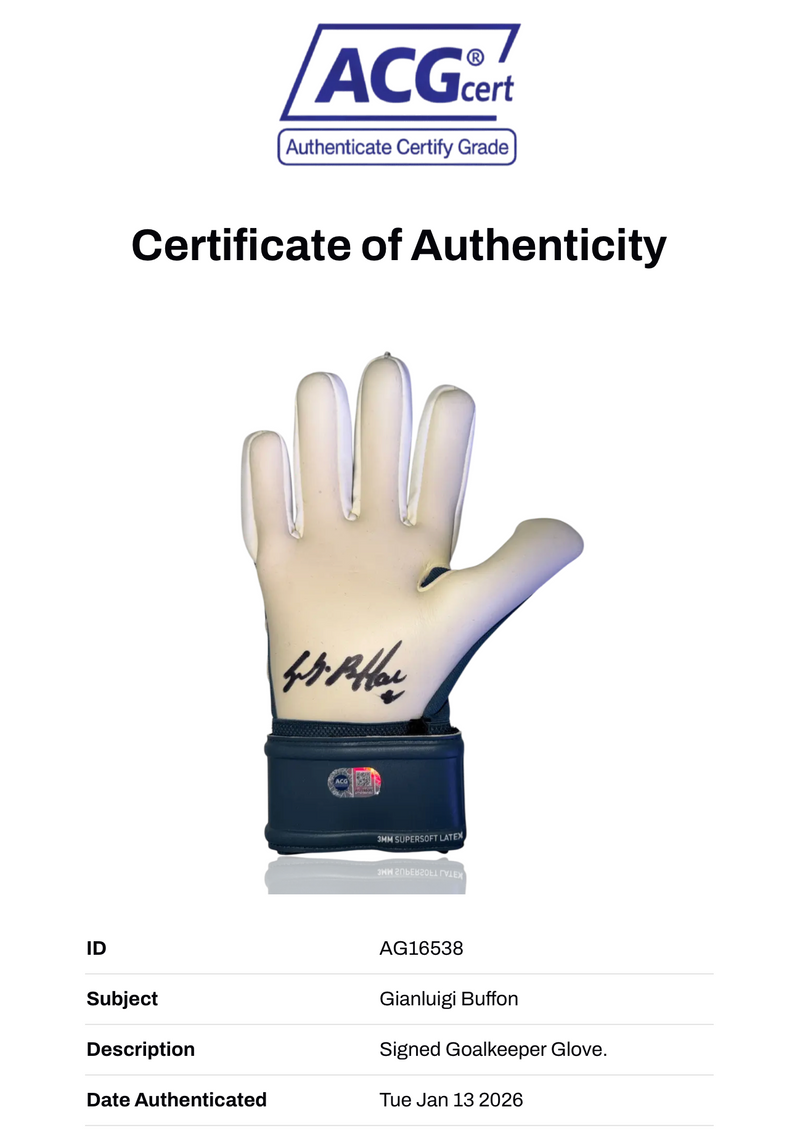 GIANLUIGI BUFFON SIGNED PUMA NAVY GOALKEEPER GLOVE (ACG CERT AG16538)-2