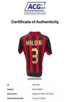 PAOLO MALDINI SIGNED AC MILAN 2007 HOME SHIRT (ACG CERT AG17581)-2