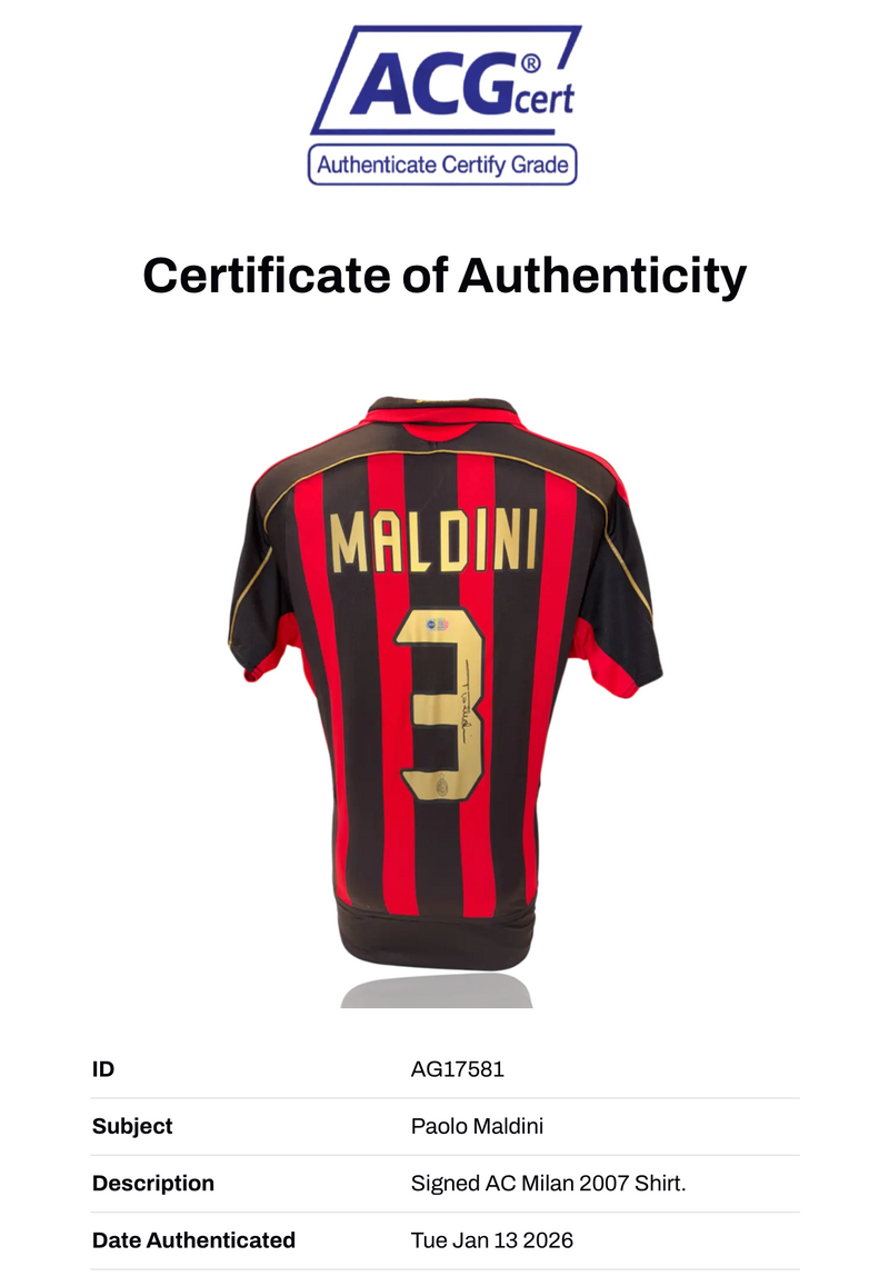 PAOLO MALDINI SIGNED AC MILAN 2007 HOME SHIRT (ACG CERT AG17581)-2