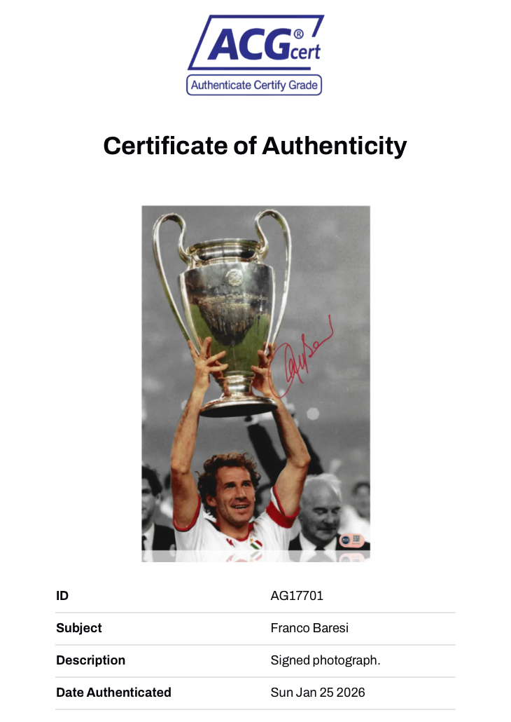 FRANCO BARESI SIGNED AC MILAN LEGEND 15X10 PHOTOGRAPH (ACG CERT AG17701)