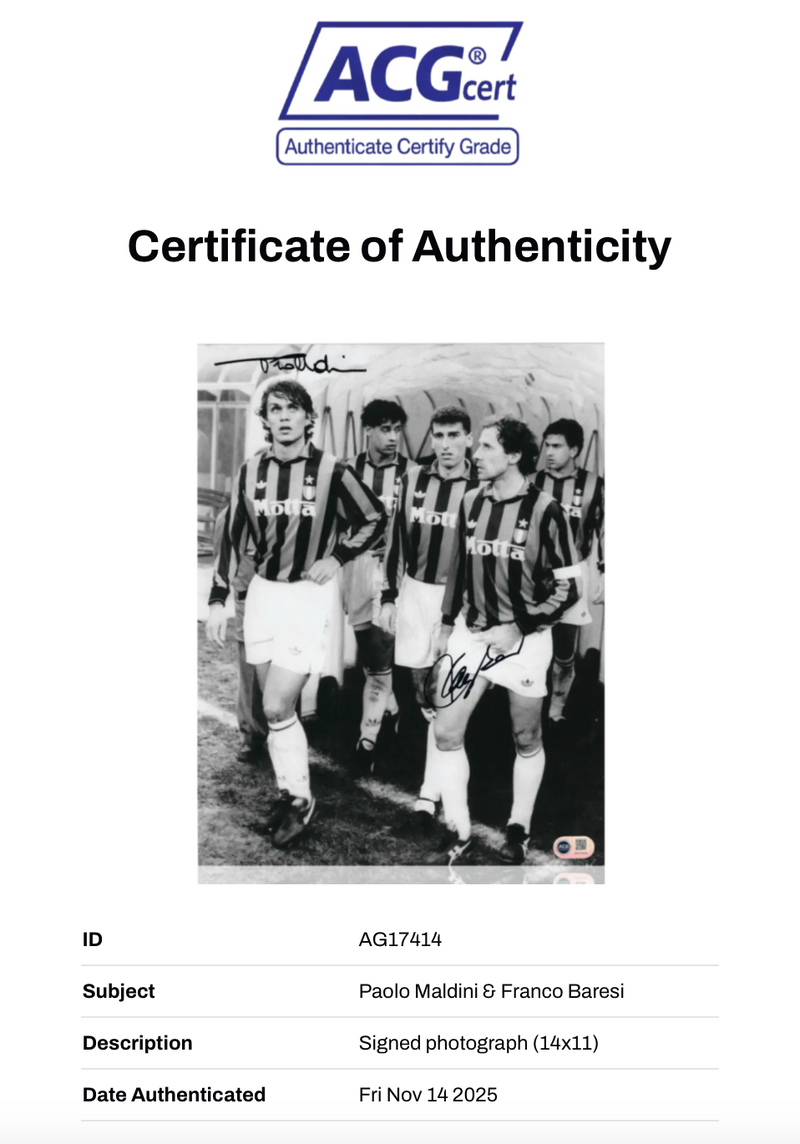 PAOLO MALDINI & FRANCO BARESI SIGNED AC MILAN 14x11 PHOTO (ACG CERT AG17414)-5