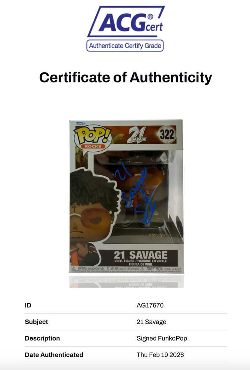 21 SAVAGE SIGNED RAPPER FUNKO POP! #322 (ACG CERT AG17670)-3