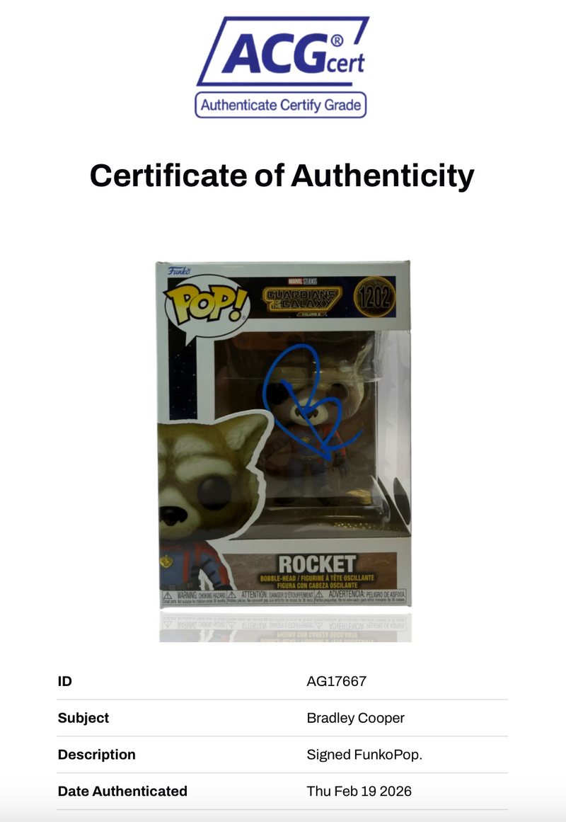BRADLEY COOPER SIGNED ROCKET FUNKO POP! #1202 (ACG CERT AG17667)-3